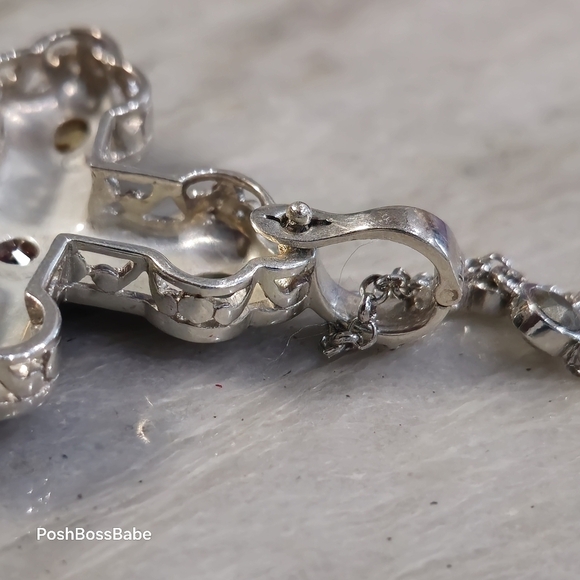 Sterling Silver Marcasite Multi-Gemstone Cross Pendant Necklace – 30" Chain - Picture 8 of 15